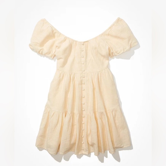 NEW AE Striped Button-Front Babydoll Mini Dress - Picture 3 of 9